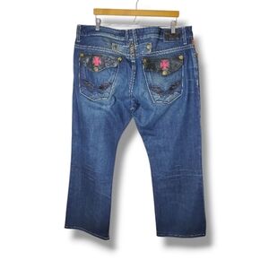 Robin’s Jean Croco Red Cross Jeans | Embroidered Flap Pockets | 42x29 USA